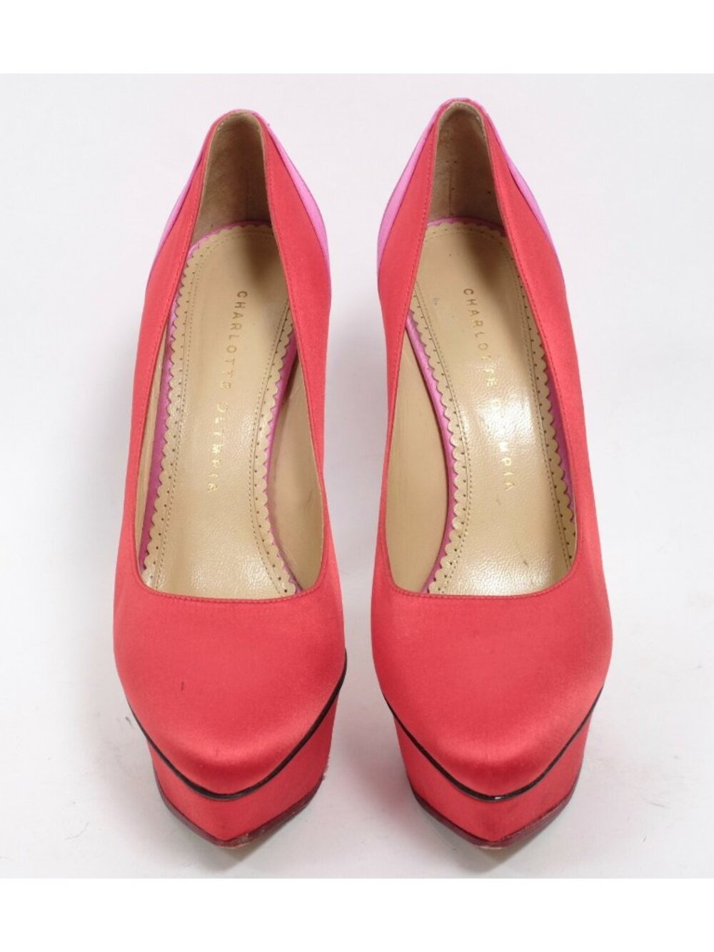 Charlotte Olympia sz 38.5 US 8.5 shoes pink red silk platform - Picture 4 of 8